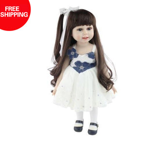 18'' Realistic Baby Dolls Long-hair Girl Toy Doll Gifts with Blue Eyes Realistic Baby Princess Handmade Silicone Toy for Kids Gifts