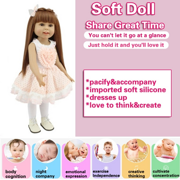 18'' Cute Baby Dolls Long-hair Brown Eyes American Girl Toy Doll Gifts DIY