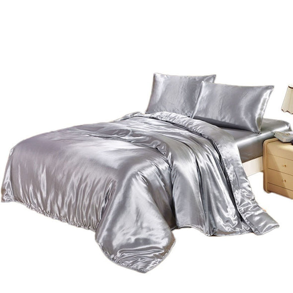 Three-pieces Bed Silk Satin Bedding Set Solid Color Bed Linen Duvet Cover Sets Soft Flat Sheet Bedclothes Twin Queen King