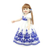 18inch Soft Vinyl American Girl Doll Realistic Baby Princess Girl Doll in Long Blue Dress Handmade Silicone Toy for Kids Gifts