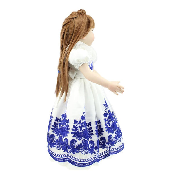 18inch Soft Vinyl American Girl Doll Realistic Baby Princess Girl Doll in Long Blue Dress Handmade Silicone Toy for Kids Gifts