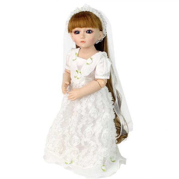 48CM Princesses American Girl Doll White Wedding Dress Reborn Doll Full Silicone Girl Doll Realistic Joint Baby Doll Toys Gift